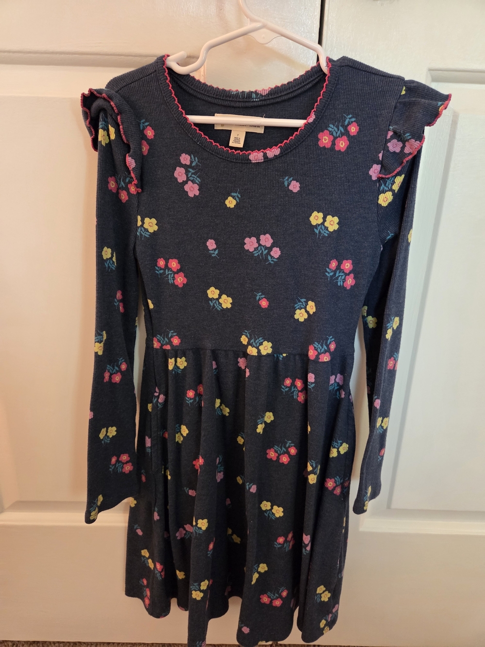 Tucker + Tate Navy Floral Ruffle-Shoulder Long Sleeve Dress